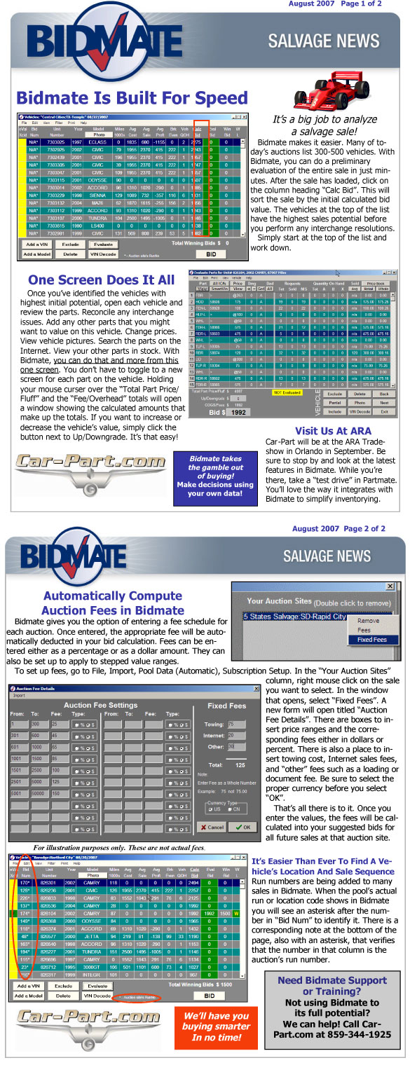 Bidmate Salvage News - August 2007