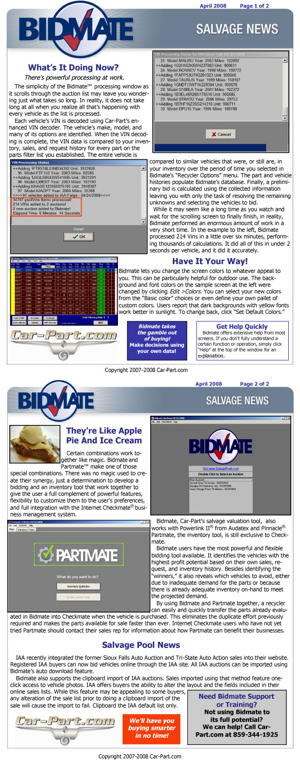 Bidmate Salvage News - April 2008