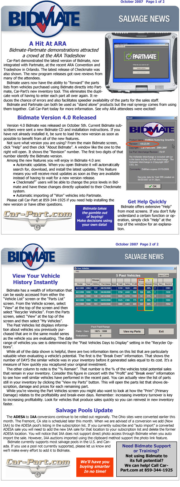 Bidmate Salvage News - October 2007